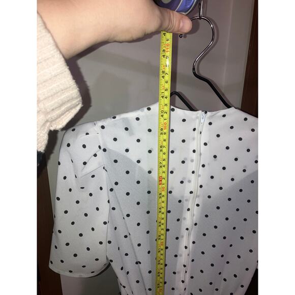 SL Petites 8 Dress White Polka Dot 1980s Puff Tulle Belted Black Skirt Secretary - Picture 12 of 12